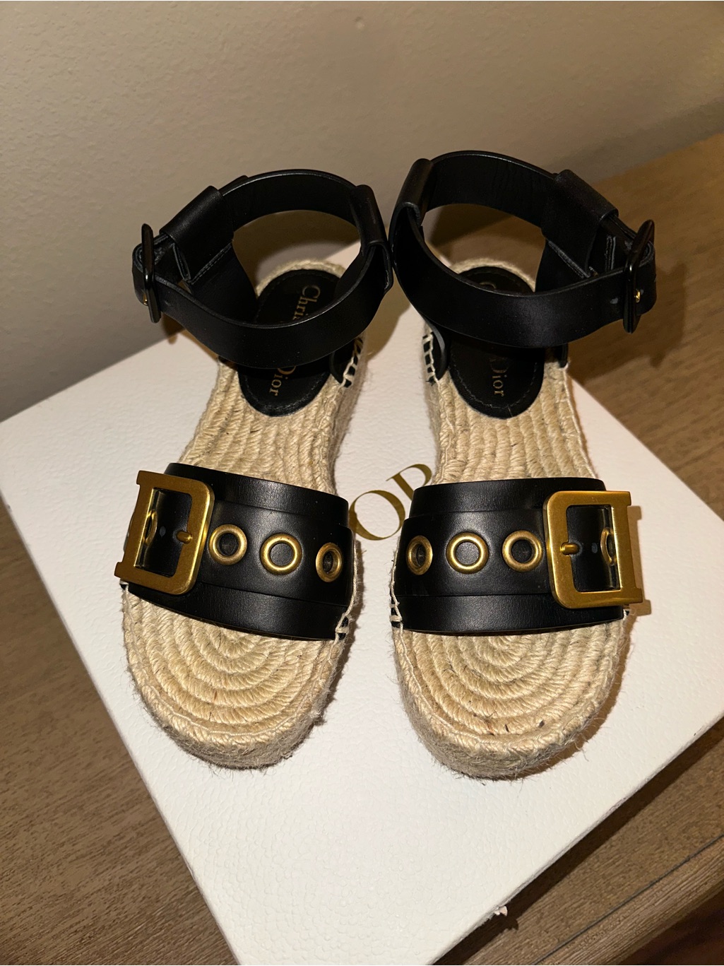 D-Dior Black Calfskin Espadrille Platform Sandals